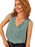 Women's Sleeveless V Neck Blouse Scallop Trim Solid Work Office Tops | Original Brand | Women's Tops and Blouses