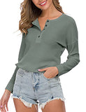 WNEEDU Women's Waffle Knit Tunic Tops Loose Long Sleeve Button Up V Neck Henley Shirts (M, Pea Green) | Women's Sweaters