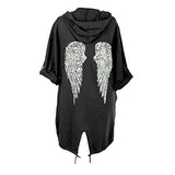 Womens Sequin Angel Wings Printed Cardigan Ladies Oversized Hooded Jacket Coat | Women's Cardigan