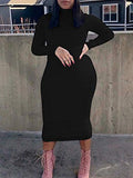 Women's Sexy Turtleneck Long Sleeve Elegant Bodycon Party Long Dress