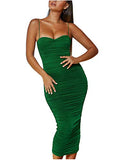 Women's Sexy Ruched Bodycon Spaghetti Strap Backless Maxi Long Pencil Dress