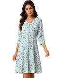 Women's Floral Vintage V Neck 3/4 Sleeves Flare Button Front Midi Dress | Original Brand