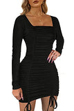 Sieanear Womens Sexy Bodycon Dresses Long Sleeve Fall Ruched Mini Party Dress Clubwear | Women's Casual Dresses
