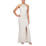 Womens Long Crepe Dress With Embellished Halter Neckline