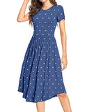 Dot Grey Blue Summer Polka Dot Casual Midi Tunic Short/Long Sleeve Plain Dress Pleated Loose Flowy Floral Ladies Dress with Pocket - YUNDAI | Women's Casual Dresses