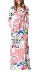 Mix Pink Casual Short/Long Sleeve Maxi Dress with Pockets - HAOMEILI