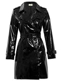 Womens Patent Trench Coat Raincoat Ladies New Size 8 10 12 14 16 Black