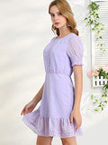 Women's Elegant Short Sheer Sleeve Ruffle Hem Swiss Dots Chiffon Dress