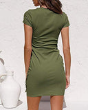 Women Summer Dresses Casual Short Sleeve Mini Dress Solid Elegant Ruched Tie Waist T Shirt Tunic Dress Size S-XXL