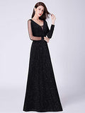 Women Cold Shoulder V Neck Long Formal Evening Dress with Glitter  - Sara Clothes