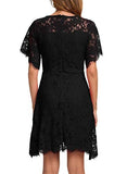 MSLG Women's Elegant Round Neck Short Sleeves Wedding Guest Floral Lace Cocktail Party Dress 943