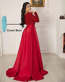 junytDing Women Sparkly Sequins Long Sleeves Prom Dresses with Side Split Deep V Neck Formal Evening Gowns LD0148