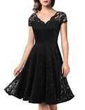 Women's Vintage Floral Lace Bridesmaid Dress V Neck Wedding Party Cocktail Dress | Women's Cocktail Dresses