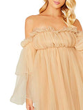Women's Romantic Off Shoulder Flounce Long Sleeve Wedding Ruffle Mesh Party Mini Dress | Women's Cocktail Dresses