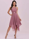 Women's Halter Short Chiffon Ruched Irregular Bridesmaid Dress Evening Dress  - Sara Clothes