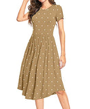Dot Khaki Summer Polka Dot Casual Midi Tunic Short/Long Sleeve Plain Dress Pleated Loose Flowy Floral Ladies Dress with Pocket - YUNDAI | Women's Casual Dresses
