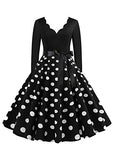 EFOFEI Women Hepburn Knee-Length Dress Vintage Long Sleeve Dress Cocktail Party Evening Dress