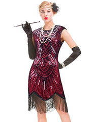 GVOICE Women's 20s Inspired Gatsby Dress - 1920s Fringed Hem Flapper Dress | Women's Cocktail Dresses