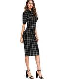 Women's Short Sleeve Gingham Bodycon Business Pencil Dress | Women's Work Dresses