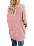 IWOLLENCE Womens Loose Henley Blouse Bat Wing Long Sleeve Button Down T Shirts Tie Front Knot Tops Pink Medium | Women's Tops and Blouses