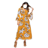 Mini Dress 3/4 arm V-Neck Print with Waist Long Skirt Collar Shift Dress Women Graduation Dress | Women's Work Dresses