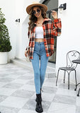 Women's Button Down Plaid Flannel Shirt Boyfriend Long Sleeve Oversized Blouses Tops 6020 C-Orange Small | Women's Casual Dresses