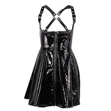 Sinzelimin Mini Dress for Women's,  2021 Fashion Gothic Punk Style Short Sleeve Leather Prom Skirt Sexy Evening Party Dress