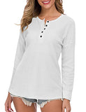 WNEEDU Women's Long Sleeve Waffle Knit Tunic Blouse Casual Button Up Henley Shirts Plain Tops White M | Women's Sweaters