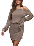 Women Long Sleeve Stretch Slim Fit Hip Dress Midi Bodycon Sweater Dress S-XL