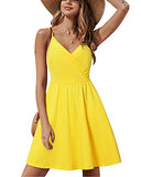 Yellow V Neck Floral Spaghetti Strap Summer Dress Casual Swing Midi Sundress with Pocket - STYLEWORD | Women's Casual Dresses