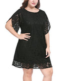 Women Plus Size Dresses Tulip Sleeves Hollow Floral Lace Shift Dress Valentines | Women's Casual Dresses