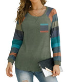 Womens Long Sleeve Tunic Tops Crew Neck Color Block Patchwork Casual T-Shirts | Original Brand | Women's Tops and Blouses