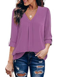 Violet Womens 3/4 Cuffed Sleeve Chiffon Printed V Neck Casual Blouse Shirt Tops - Youtalia | Women's Tops and Blouses