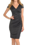Womens V-Neck Zip Up Work Office Career Side Wrap Sheath Dress | Women's Work Dresses
