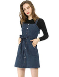 Women's Dungaree Dress Adjustable Strap A-Line Overall Denim Dress