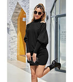 Women's Cold Shoulder Knit Dress Mock Neck Batwing Sleeve Elegant Stretchy Mini Sweater Dress