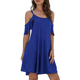 Women Cold Shoulder Mini Dress Casual Summer Spaghetti Strap Sundress Ruffle Sleeves Loose Beach Dress | Original Brand