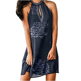 Fashion Ladies Sexy Casual Sleeveless Halter A-line Skirt Printing Dress UK Size Party Dress | Women's Work Dresses