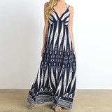 Ladies Fashion Sexy Retro Print V-Neck High Waist Strappy Backless Slim Dress UK Size Party Dress | Women's Work Dresses