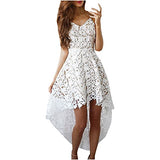 Summer Dresses For Women 2021, White Lace Cut-out V Neck Sleeveless Dress Sexy Backless A-line Irregular Dress | Women's Casual Dresses