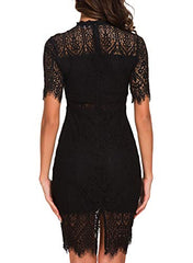 Women's High Neck Short Sleeves Lace Cocktail Party Dress