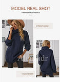 Aleumdr Womens Fashion Warm Turtleneck Long Sleeves Solid Printed Chunky Knit Jumper Pullover Sweater Blue Small | Women's Sweaters