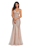 Sleeveless Double V-Neck Long Mermaid Sequin Formal Evening Dresses | Women's Formal Dresses