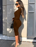 Women's Casual Long Sleeve Bodycon Sexy Turtleneck Midi Club Party Pencil Dresses