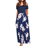 Ladies Casual Long Dress with Striped Floral Print Short Sleeve Maxi Dress Bodycon Dress Office Wear for Casual Club Cocktail Evening Gowns Work UK Size 8-26 | Women's Work Dresses