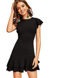 Women's V Back Inslace Layered Ruffle Hem Flutter Sleeve Dress