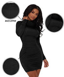 Women's Sexy Stand Neck Bodycon Long Sleeve Ruched Club Party Mini Dress