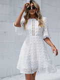 Women's Swiss Dot A Line Dress Round Neck Half Sleeve Mini Boho Dresses | Women's Lace Dresses