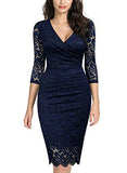 MIUSOL Women's Vintage Bodycon Floral Lace V-Neck Evening Party Pencil Dress