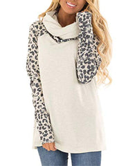 Blivener Women's Casual Sweatshirts Long Sleeve Leopard Print Tops Cowl Neck Raglan Shirts